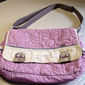 Fossil KeyPer Quilted Messenger Bag in Purple and Tan